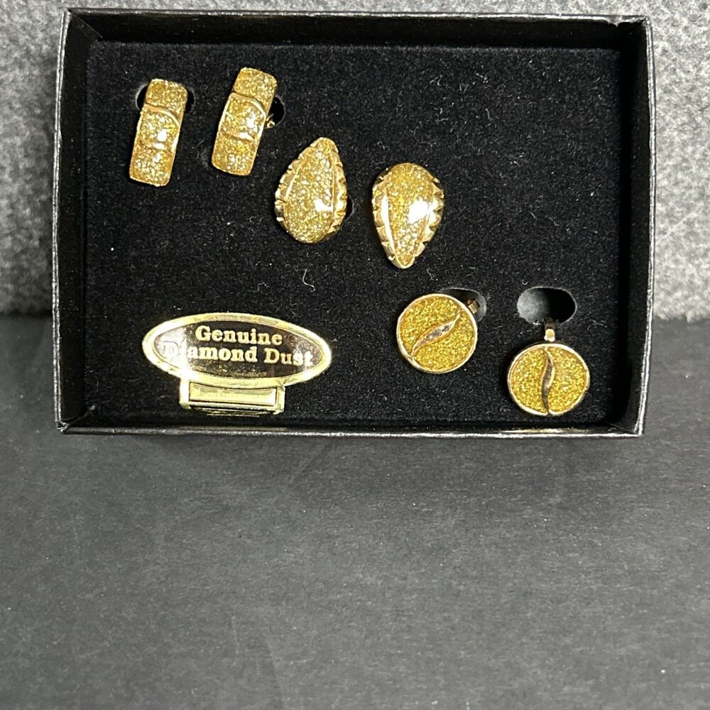 3 PAIR CLIP ON EARRINGS YELLOW GENUINE DIAMOND DUST NEW READ***